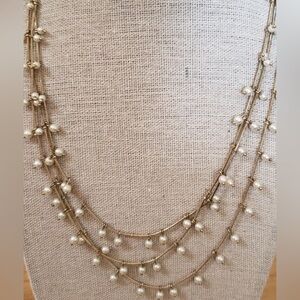 Anne Klein Gold Tone Vintage 3 Strand Faux Pearl Necklace